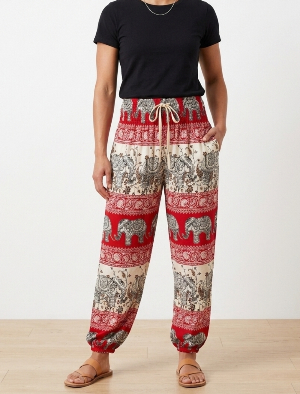 Women’s Elephant Print Drawstring Pants, Harem Pants